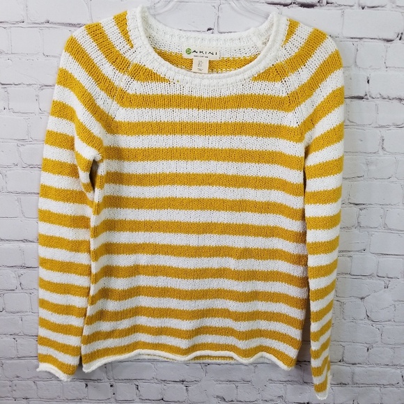Akini 100% cotton NWOT yellow striped sweater - Picture 1 of 4